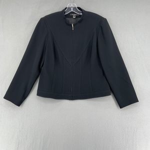 LOUBEN Jacket Full Zip Black Collarless Lined Warm Classic Coat Womens 10